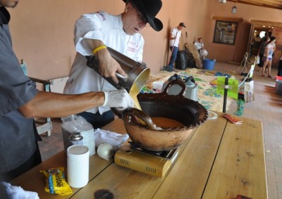 Chef Fernando Olea demonstrating his mole making technique. Photo by Steve Collins